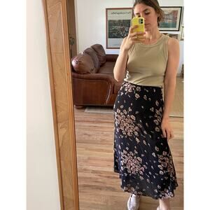 Laura Ashley Vintage Dark Floral Midi Skirt Size X Small